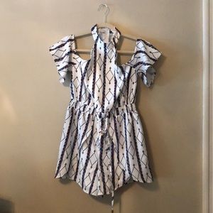 Cream Romper with Blue and Orange Design